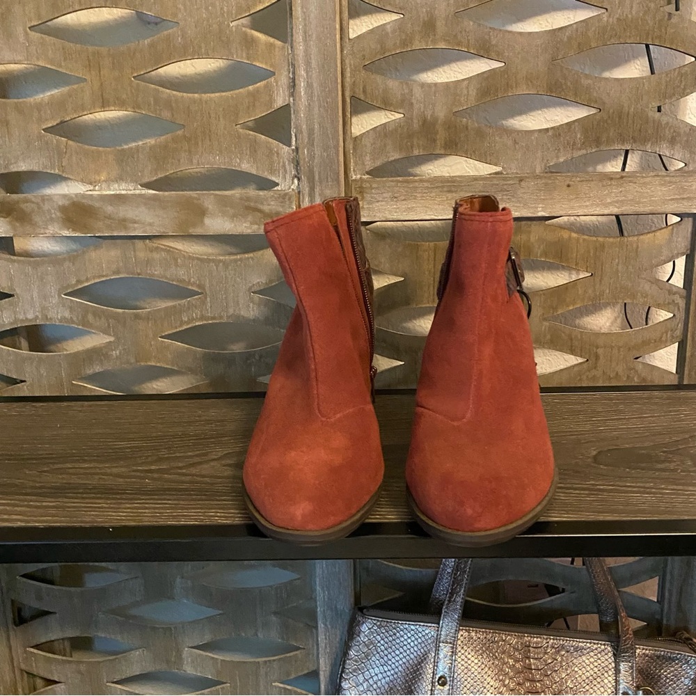 Vionic Red Suede Ankle Booties Minimalist Design